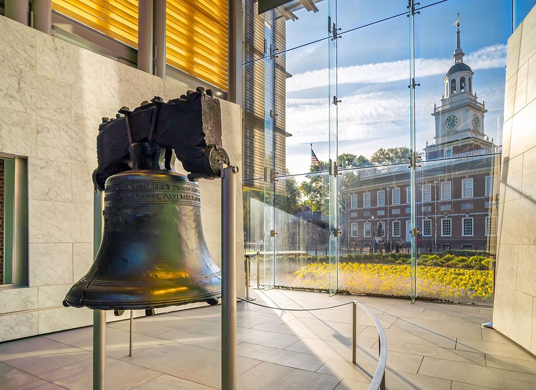 Service Center - Closeup View of the Liberty Bell on Display in the Historical District of Philadelphia on a Sunny Day